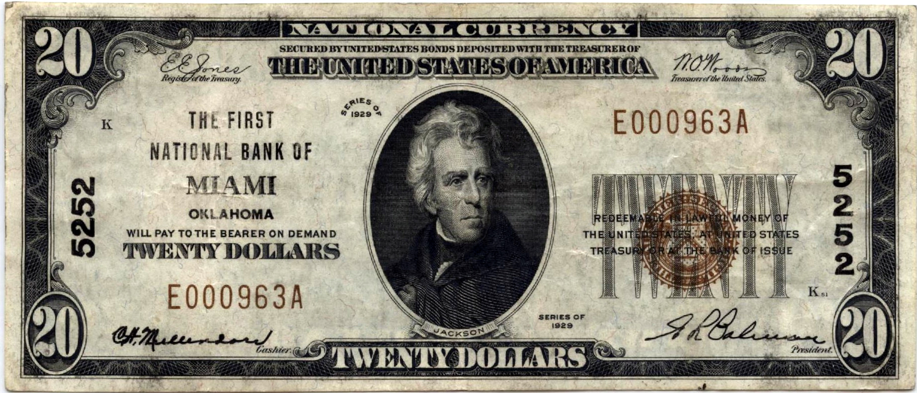 20_dollar_note_1929_first_national_bank_2 – Miami, Oklahoma History