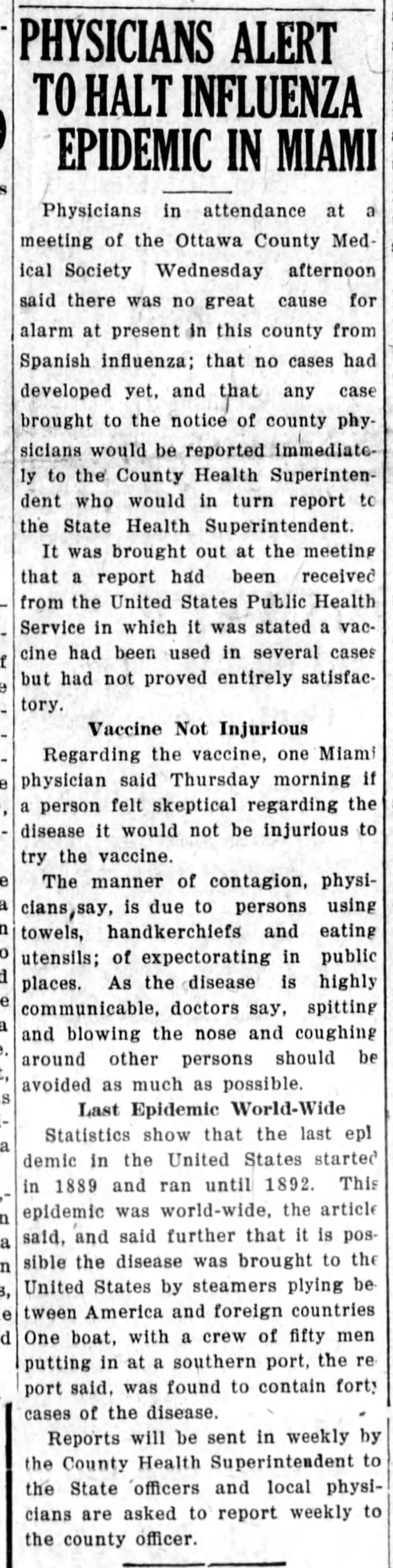 Spanish flu Sep 27 1918 Miami Oklahoma History